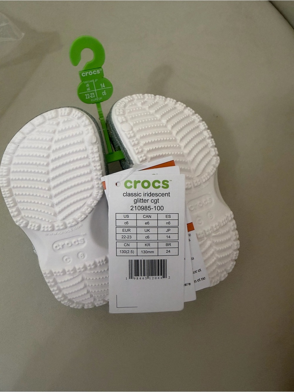 CROCS Kids Classic Iridescent Glitter Clog - White
